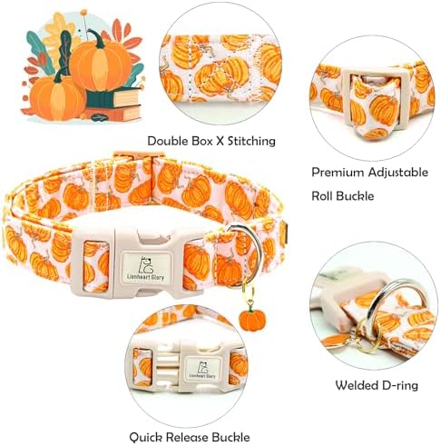 Lionheart Glory Halloween Dog Collar - Pumpkin Pink, Heavy Duty Adjustable Fall Collar for Medium Female or Male Dogs