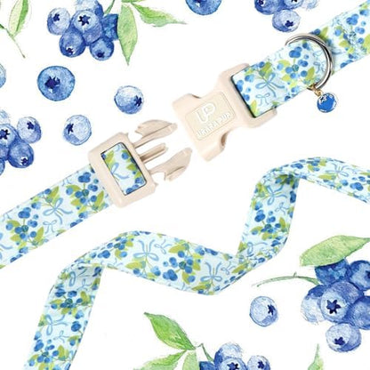 Blueberry Dog Collar and Bowtie Pattern, Cute Adjustable Puppy Collar with Quick Release Buckle and Lovely Blueberry Charm,for Small Medium Large Dogs