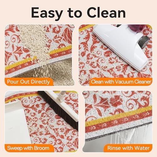 Cat Litter Mat, 33"x22" High Density PVC Litter Rug Trapping Mat, Non-Slip, Waterproof & Urine-Proof Kitty Litters Catcher Mats, Keep Floor Clean, Soft on Kitten Paws, Cat Essentials Brown