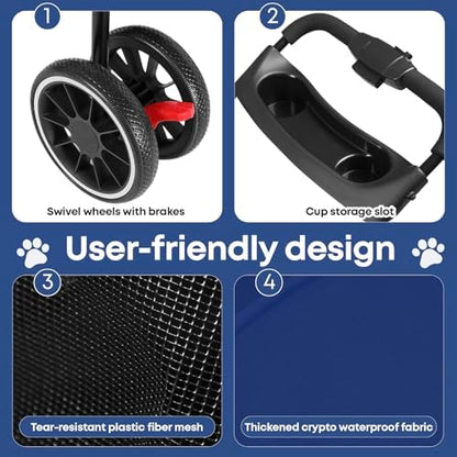 Pet Stroller,Dog Stroller for Small Medium Dogs Cats,3 Wheels,Navy Blue