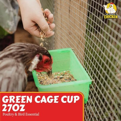 My Favorite Chicken 27oz Chicken Cage Cup – Hanging Chicken Waterer & Feeder for Chick, Duck, Quail, Parakeet – Versatile Poultry Feeder & Bird Cage Water Cups, Green