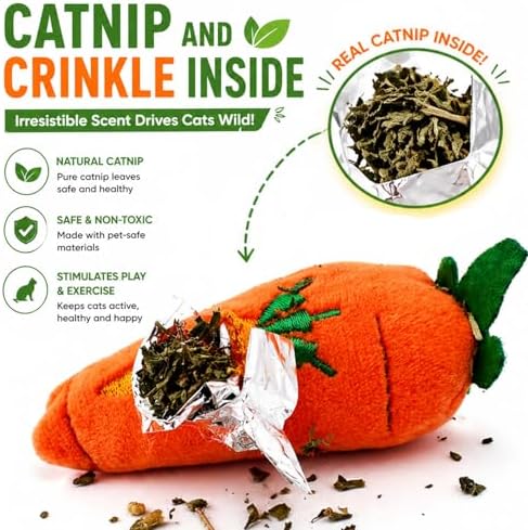 Cat Toys, Interactive Cat Toy for Indoor Cats, Soft and Durable Crinkle Sound Catnip Toys, Catnip Filled Mouse Cat Teething Chew Toy (Pack of 6)