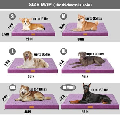 Patas Lague Orthopedic Large Dog Bed Washable Pet Crate Mat 36''X24'' Purple