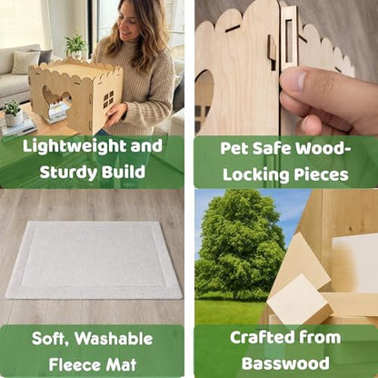 OtterPets Chinchilla House with DIY Paint Kit and Fleece Mat, Wood Hideout