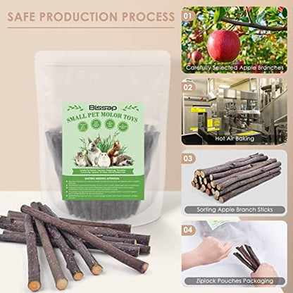 Bissap 120g/4.2oz Natural Apple Wood Sticks, Molar Chew Toys for Small Pet
