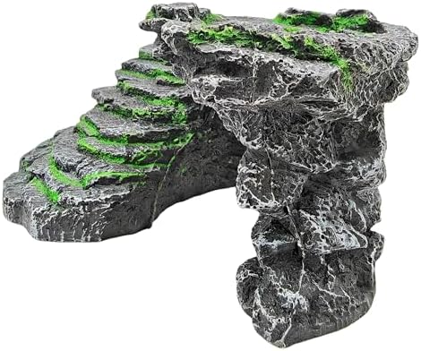 Reptile Hideouts,Resin Reptile Cave Habitat for Leopard Geckos, Lizards, Turtles, Snakes and Amphibians. (Rock Ladder Platform, Large)