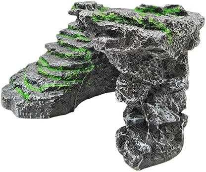Reptile Hideouts,Resin Reptile Cave Habitat for Leopard Geckos, Lizards, Turtles, Snakes and Amphibians. (Rock Ladder Platform, Large)