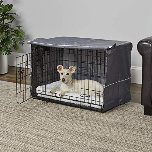 New World Midwest Homes for Pets Medium Dog Crate Cover, Polyester Privacy Kennel Cover Fits Most 30-inch Crates, Light Gray, Machine Washable, Reduces Barking & Chewing