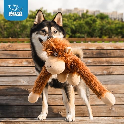 Best Pet Supplies Interactive Squeaky Dog Chew Toy, Ideal Dog Toys for Chewers, Small, Medium & Large Dogs, and Fetch Lovers - O-Hug-Atan (Brown), Large