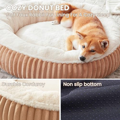 33 inches Calming Donut Dog Bed for Medium Plus Dogs,Mocha