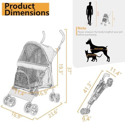 Elegant Umbrella-Shaped Doggy Stroller for Small Dogs, Small Pet Stroller for Medium Dogs, Ideal for 20 Lbs Medium Dogs & Small Dogs (Green)