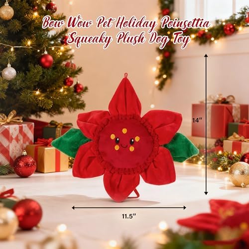 Bow Wow Pet Holiday Poinsettia Squeaky Plush Dog Toy