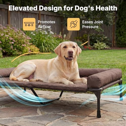Veehoo Outdoor Elevated Dog Bed with Waterproof Bolster Cushion, Cooling