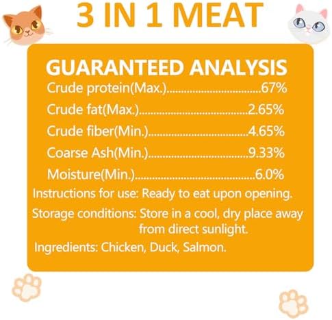 Freeze Dried Cat Food, 3 in 1 Natural Freeze Dried Meat - Chicken, Duck, and Salmon Recipe for Cats, Grain-Free Protein Rich Cat Kitten Food 5.7oz