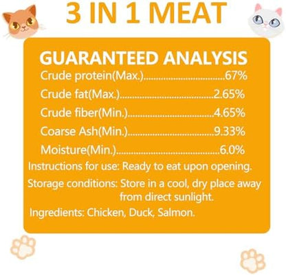 Freeze Dried Cat Food, 3 in 1 Natural Freeze Dried Meat - Chicken, Duck, and Salmon Recipe for Cats, Grain-Free Protein Rich Cat Kitten Food 5.7oz