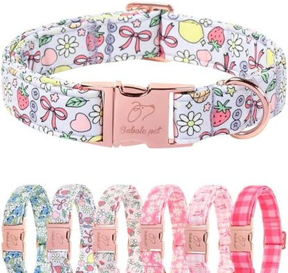 Cute Dog Collar, Spring Summer Pastel Dog Collars, Fruit Garden Dream Puppy Collar, Adjustable Heavy Duty Pet Collar for Small Medium Large Dogs with Metal Buckle L