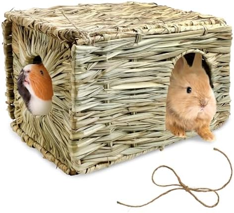 Tfwadmx Rabbit Grass House - Natural Hand Woven Seagrass Play Hay Bed, Hideaway Hut Toy for Bunny Hamster Guinea Pig Chinchilla Ferret