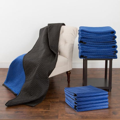 Moving Blankets - Set of 12 Dual-layer Padded Blankets - 80x73-Inch Oversized Quilts for Storage, Shipping, and Sound Deadening by Stalwart (Blue)