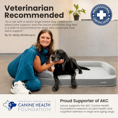 LE SURE RealOrtho™ 3-Layer Orthopedic Dog Beds Large Sized Dog,35" Grey