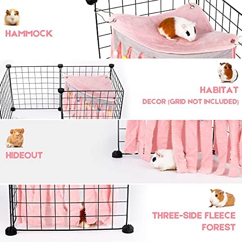 Guinea Pig Hideout - Guinea Pig Corner Hideout, Three-Sided Fringes, Triangle Top and Washable Hides, Suitable Hides for Rabbit and Other Small Pets, No Metal Fences, Pink