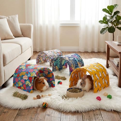 BreezeHug 4 Pcs Guinea Pig Tunnel Foldable Rabbit Hideout Washable and Soft Bunny Hide House Ferret Tunnel Toys Cage Accessories for Small Animal Hamster Hedgehogs Chinchilla(Vivid Mix)