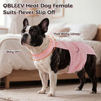 QBLEEV Dog Diapers with Suspenders, Female Escape-Proof Full Body Dog Period Diapers Overalls, Reusable Washable Sanitary Panties for Heat Cycle & Incontinence, Doggie Underwear Onesie with Tail Hole