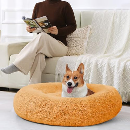 JOLLYVOGUE Dog Bed, Calming Anti-Anxiety Large Dog Bed, Fluffy Donut Cushion for Medium and Large Pets (27")