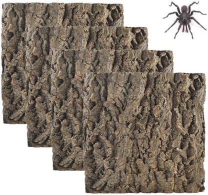 4PCS Reptile Tank Background,11.81 x 11.81 Inch Terrarium Cork Bark Background Bearded Dragon Tank Backdrop Natural Reptile Cork Bark Mat for Lizard Gecko Chameleon Tortoise Snake Spider Frog