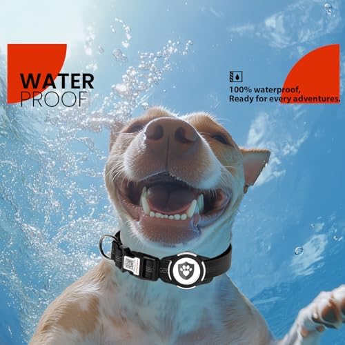Waterproof AirTag Dog Collar with QR Code Dog Tag, Black XS
