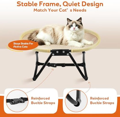 Foldable Elevated Cat Bed, Lightweight Hammock Cot, Natural Linen
