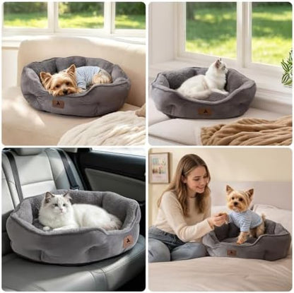 Asvin Small Dog Bed for Small Dogs, Cat Beds for Indoor Cats, Pet Bed for Puppy and Kitty, Extra Soft & Machine Washable with Anti-Slip & Water-Resistant Oxford Bottom, Grey, 20 inches