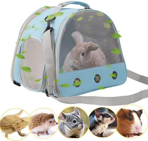 Ventilation Cage,Bearded Dragon Travel Carrier,Guinea Pig Carrier,Guinea Pig Bag for 2,Reptile Travel Carrier for Lizards Sugar Glider Hedgehog Rat Parrot Birds,Airline Approved (Blue, Mesh Carrier)
