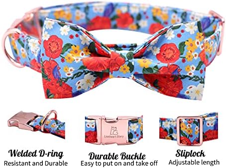 Lionheart glory Floral Print Dog Collar Adjustable Soft Dog Collar with Bowtie, Girl Pet Collars for X-Small Small Medium Large Dogs