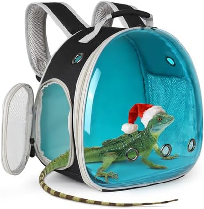 Guinea Pig Carrier, Guinea Pig Backpack with Clear Bubble Window (Black-Blue, Backpack)