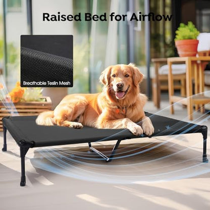 Veehoo Outdoor Elevated Dog Bed with Waterproof Bolster Cushion, Cooling