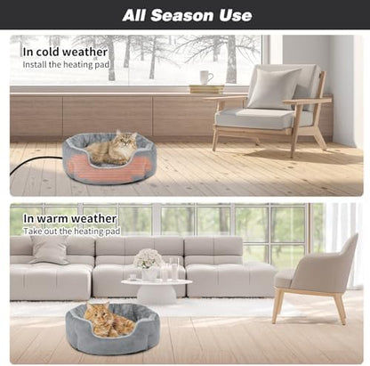 Heated Cat Bed Indoor, 18.5" Soft Heated Pet Bed for Indoor Cats with Timer and Temp Adjustable, Warming Cat Bed Heating Pad for Small to Large Cats Kitten