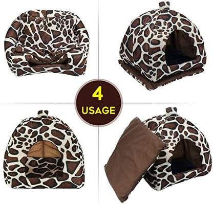 Mygeromon Guinea Pig Bed Rabbit Hideout Cuddle Cup (Leopard Print Style)