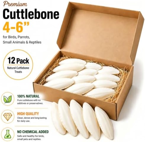 Amzey 12 Pack Cuttlebone for Birds, 4-6 Inch Natural Calcium Source for Parrots