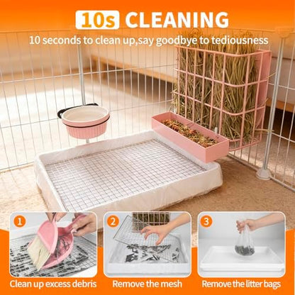 BESNEW 3 in 1 Rabbit Hay Feeder with Litter Box,Upgraded Metal Hay Rack & Litter Tray & Water Bowl,Quick Cleaning,Easy to Install,Bunny Supplies for Rabbit Guinea Pig Chinchilla Small Animals