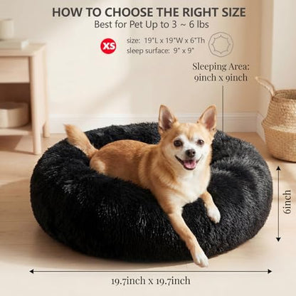 nononfish Puppy Beds for Small Dogs Washable 19" Black Calming and Anxiety Pet Beds Fluffy and Plush Durable Small Dog Bed