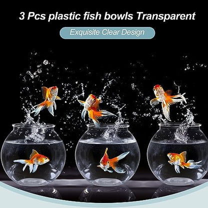Mifoci 3 Pcs Fish Bowl Plastic Fish Tank Clear 100 oz Goldfish Bowl Multipurpose Round Desktop Aquarium Transparent for Home Office Goldfish Turtle Candy Party Favors, 7.09 x 6.3 Inch