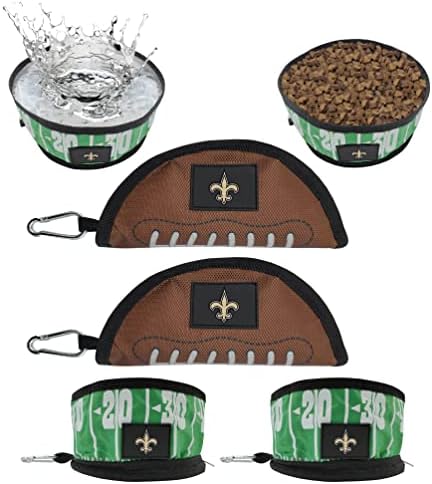 NFL New Orleans Saints Pets First Collapsible Dog Travel Bowl Set, 2 Pack Food and Water Bowls for Dogs, Best Portable & Lightweight Leak-Proof Dog Bowls for Travel