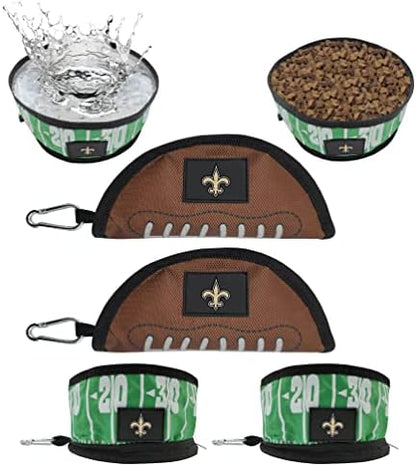 NFL New Orleans Saints Pets First Collapsible Dog Travel Bowl Set, 2 Pack Food and Water Bowls for Dogs, Best Portable & Lightweight Leak-Proof Dog Bowls for Travel