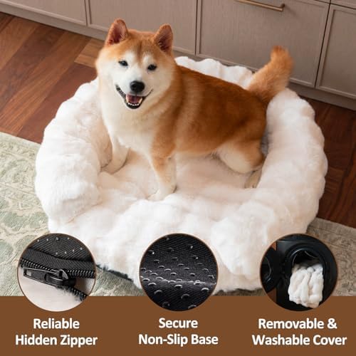 Dog Bed Couch Sofa for Small Medium Dogs Cats 30x30x9 Round White