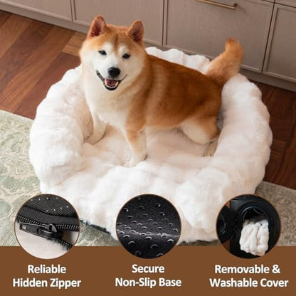 Dog Bed Couch Sofa for Small Medium Dogs Cats 30x30x9 Round White