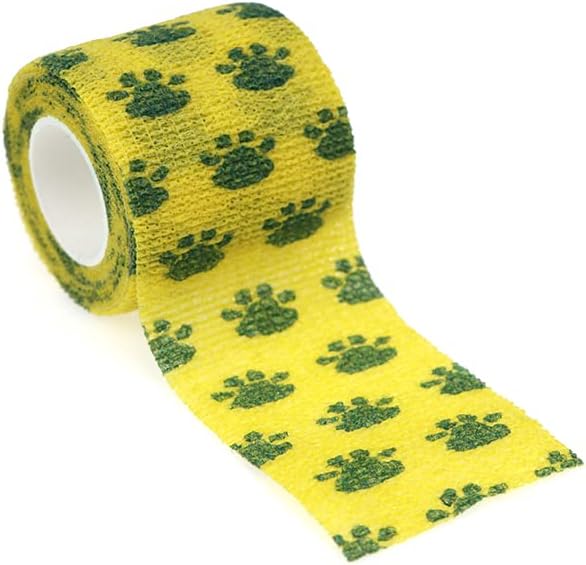 Self Adhesive Bandage Wrap Animal Cohesive Bandage Self Adherent Wrap First Aid Tape for Dogs Cats Horses Birds & Wrist Healing Ankle Sprain (2 Inch Ye Paw Set 6 Rolls)