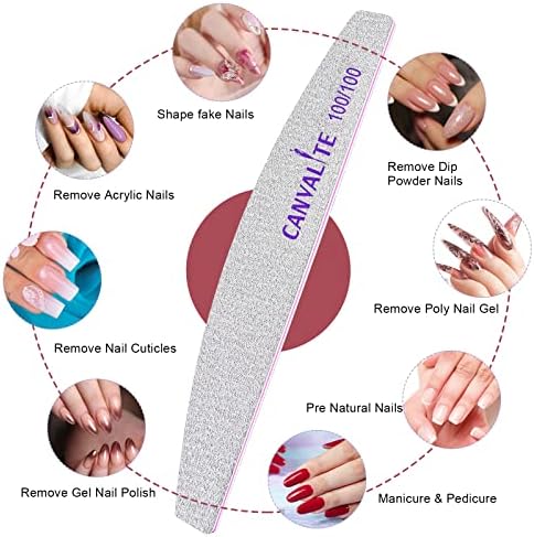 Canvalite 10pcs 100 Grit Nail Files for Acrylic Nails Emery Board Nail Styling Tools for Home and Salon Use