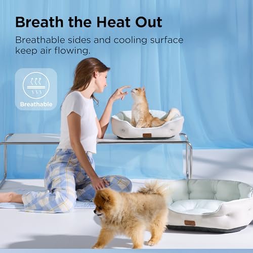 Bedsure AeroFrost™ Cooling Small Dog Bed, Round Washable, 25In Arctic Blue