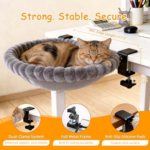 Cat Desk Bed - Grey Double Clamp Foldable Perch Holds 40 lbs