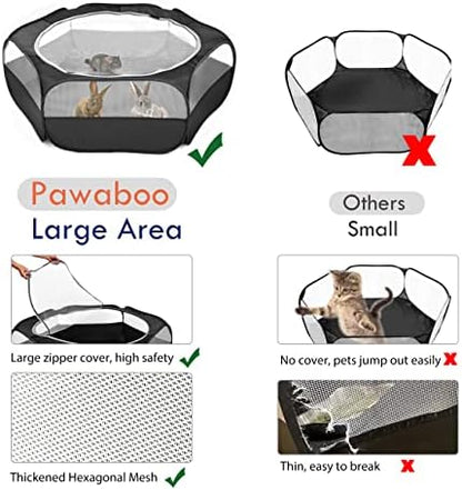 Pawaboo Small Animal Playpen with Zippered Cover, Black
